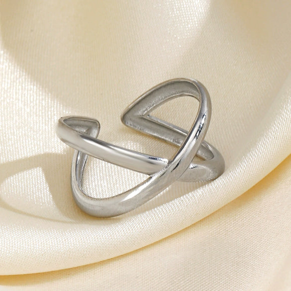Wholesale Ladies Stainless Steel Open Ring With Geometric Style And 18K Gold Plated Electroplating Treatment