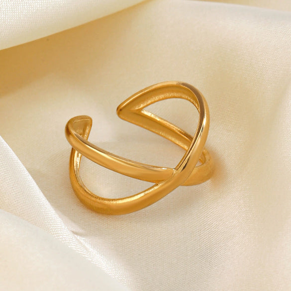 Wholesale Ladies Stainless Steel Open Ring With Geometric Style And 18K Gold Plated Electroplating Treatment