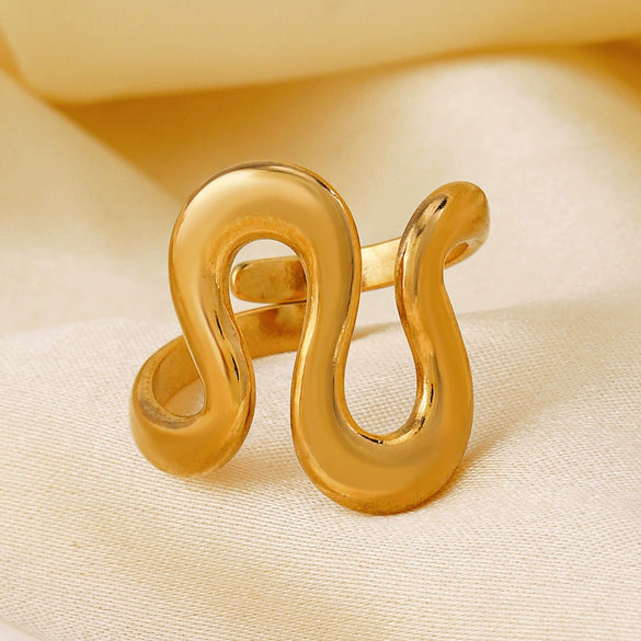 Wholesale Ladies Stainless Steel Retro Fashion Irregular Shaped Open Ring With Geometric Design And Electroplating