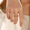 Wholesale Ladies Stainless Steel Ring With Geometric Pattern And Double Chain Opening Adjustable Real Gold Plating