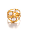 Wholesale Ladies Stainless Steel Ring With Pearl Inlaid Geometric Style 18K Gold Plated Irregular Shape