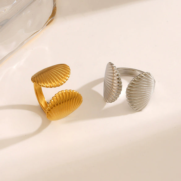 Wholesale Ladies Stainless Steel Shell Geometric Style Electroplated Opening Ring