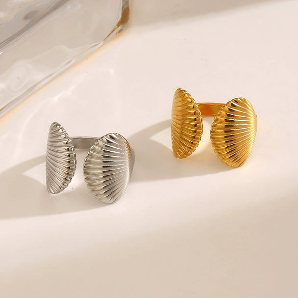 Wholesale Ladies Stainless Steel Shell Geometric Style Electroplated Opening Ring