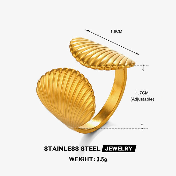 Wholesale Ladies Stainless Steel Shell Geometric Style Electroplated Opening Ring