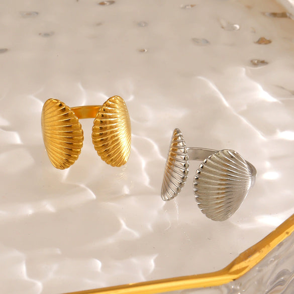 Wholesale Ladies Stainless Steel Shell Geometric Style Electroplated Opening Ring