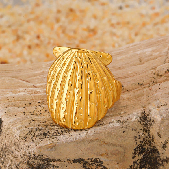 Wholesale Ladies Stainless Steel Shell Marine Elements Shell Ring With Electroplating And Natural Style
