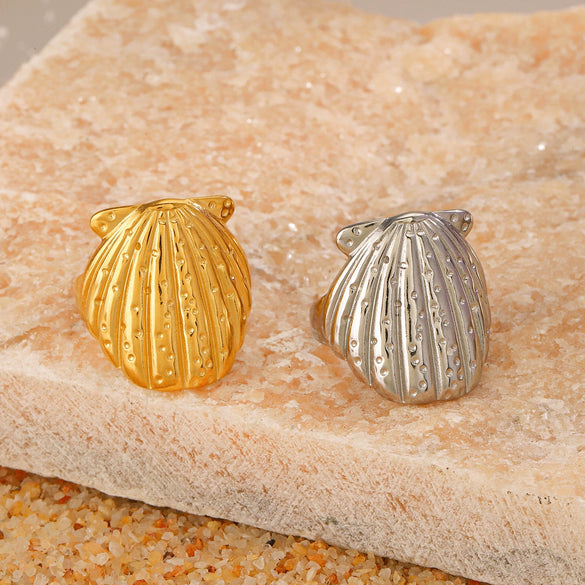 Wholesale Ladies Stainless Steel Shell Marine Elements Shell Ring With Electroplating And Natural Style