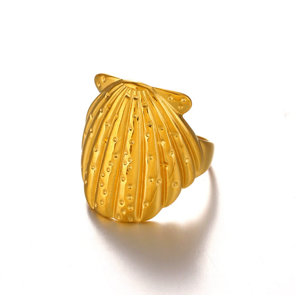 Wholesale Ladies Stainless Steel Shell Marine Elements Shell Ring With Electroplating And Natural Style