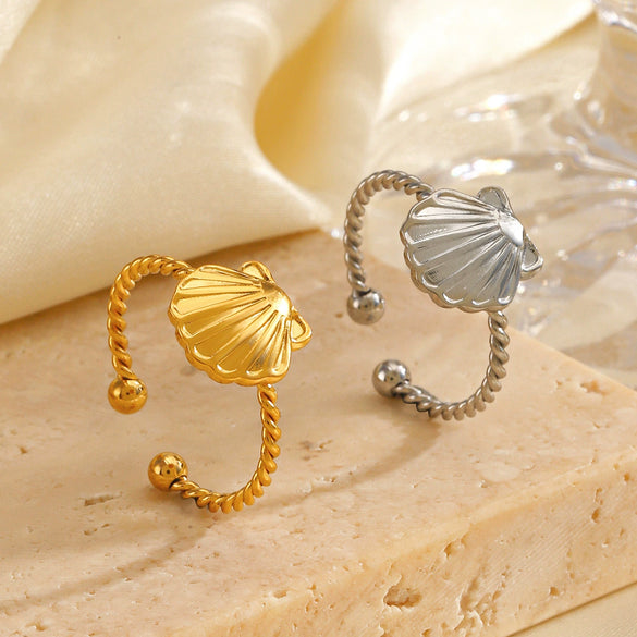 Wholesale Ladies Stainless Steel Shell Ring With Animal And Zodiac Pattern 18K Gold Plated