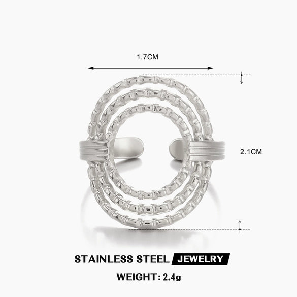 Wholesale Ladies' Stainless Steel Simple Hollow Round Geometric Ring With Electroplating
