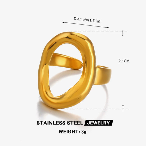 Wholesale Ladies Stainless Steel Simple Style Irregular Oval Geometric Ring With Electroplating Design