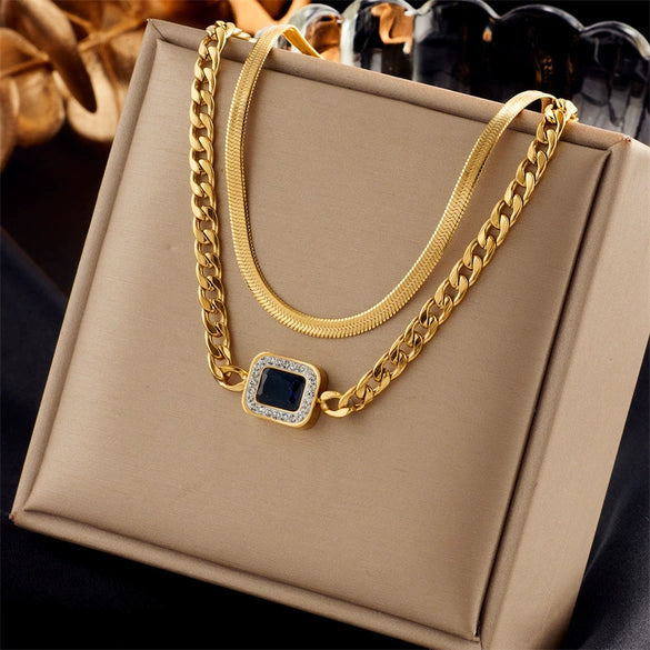 Wholesale Ladies Stainless Steel Snake Bone Chain Diamond Box Pendant Jewelry With Electroplating Treatment