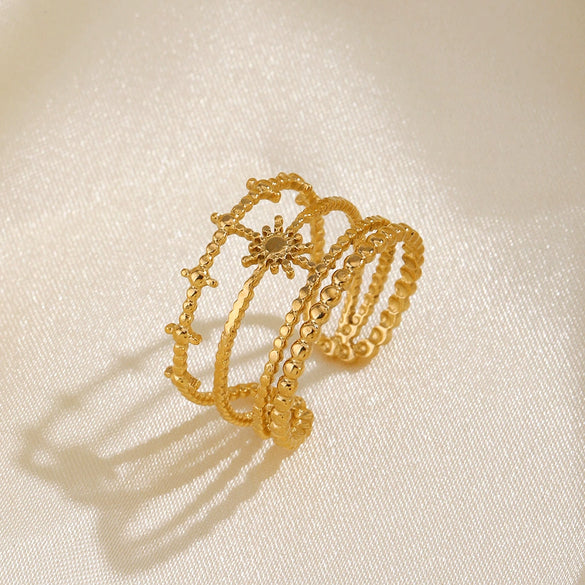 Wholesale Ladies Stainless Steel Star Ring With 18K Gold Plated Electroplating