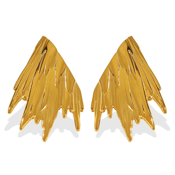 Wholesale Ladies 316L Stainless Steel Exaggerated Wings Pleated Electroplated Earrings