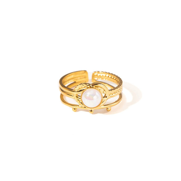 Wholesale Ladies Titanium Steel Geometric Multi Layer Ring With 18K Gold Plating And Retro Style