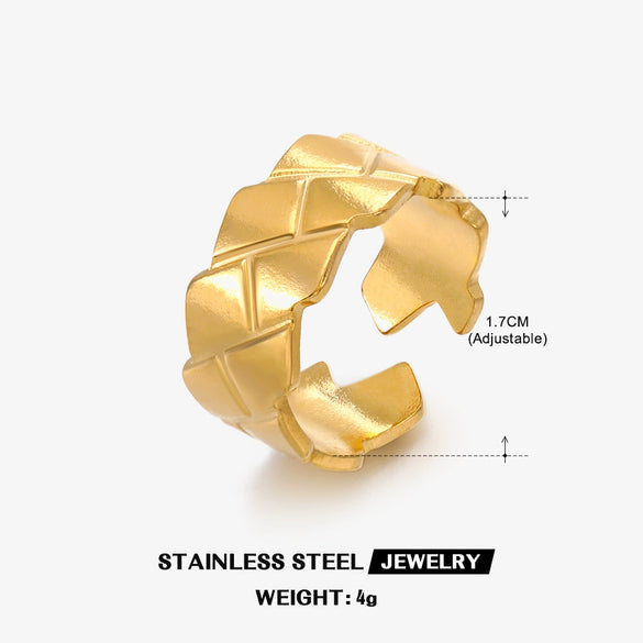 Wholesale Ladies Titanium Steel Geometric Opening Adjustable Ring 18K Gold Plated
