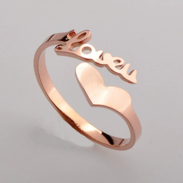 Wholesale Ladies Titanium Steel Heart Shaped Opening Ring With Rhombus Pattern And Electroplating Treatment