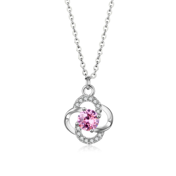 Wholesale Ladies Titanium Steel Ochain Inlaid Artificial Zircon Fourleaf Clover Light Luxury Necklace