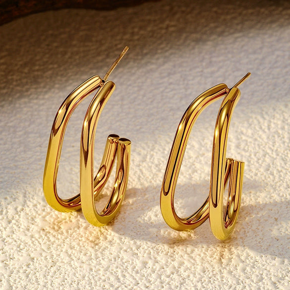 Wholesale Ladies Ushaped Geometric Ins Style 18K Gold Electroplated Stainless Steel Earrings