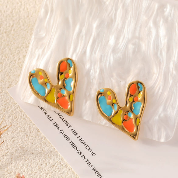Wholesale Lady Style Sweet Love Stainless Steel Heartshaped Earrings Gold Plated For Women