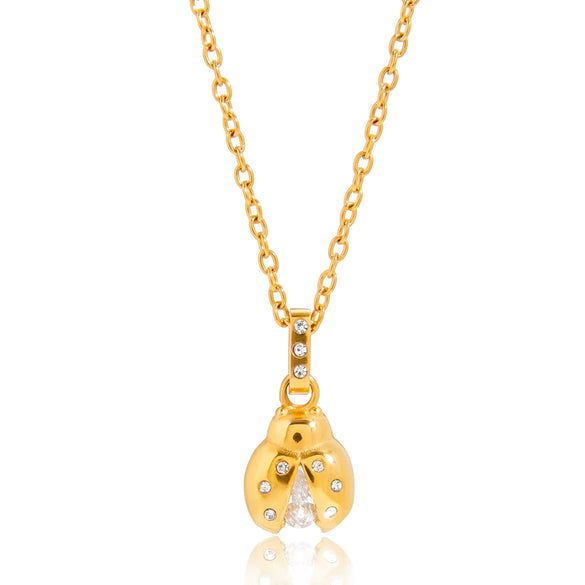Wholesale Ladybug And Cross Pendant Necklace Electroplated 18K Gold Stainless Steel Fine Jewelry For Women