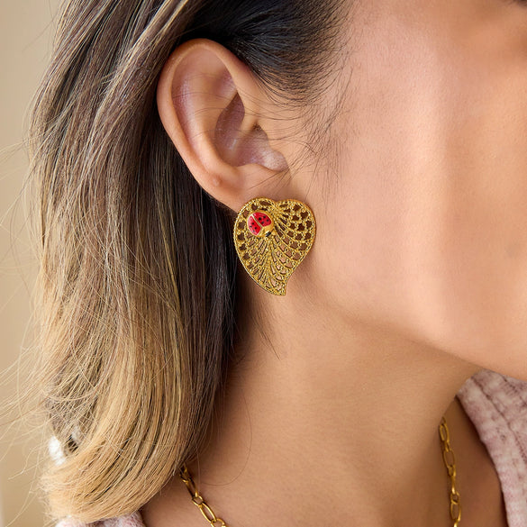 Wholesale Ladybug Insect Shape Electroplated Stainless Steel Earrings For Women Ins Style Jewelry