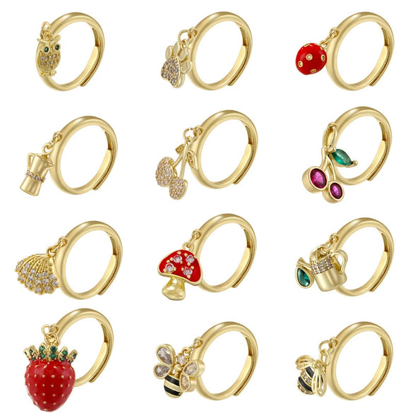 Wholesale Lady's Copper Ring Inlaid With Colored Diamond Featuring Fruit Insect Animal Zodiac Patterns And Zirconia Design