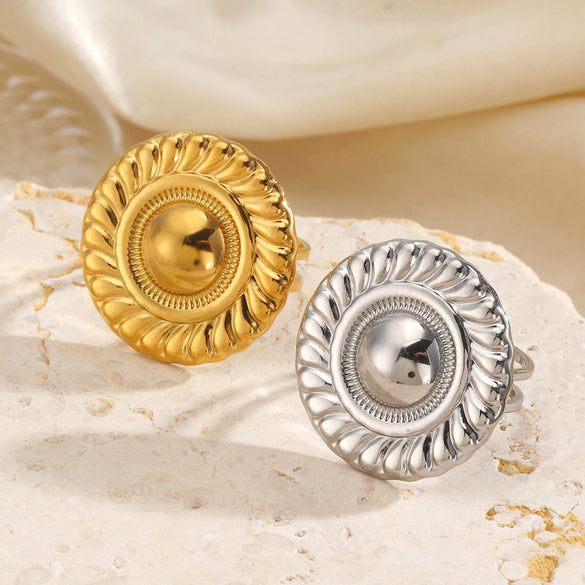Wholesale Lady's Exaggerated Retro Geometric Round Open Stainless Steel Electroplated Ring Accessories