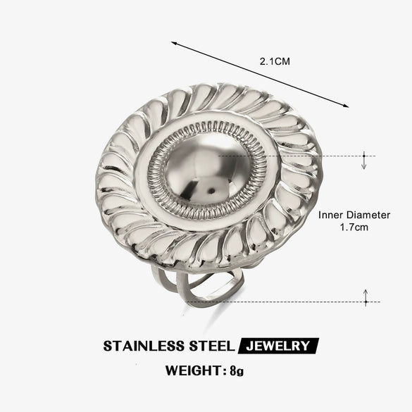 Wholesale Lady's Exaggerated Retro Geometric Round Open Stainless Steel Electroplated Ring Accessories