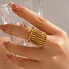 Wholesale Lady's Geometric Stainless Steel Exaggerated Thick Line Hip Hop Opening Adjustable Ring With 18K Gold Plated Electroplating