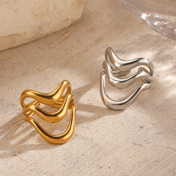 Wholesale Lady's Geometric Stainless Steel Gold Plated Opening Ring