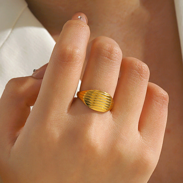 Wholesale Lady's Geometric Stainless Steel Ring With 18K Gold Electroplating
