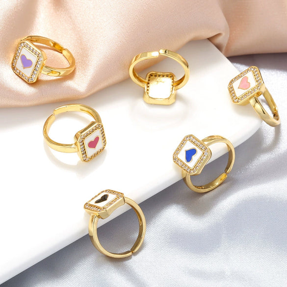 Wholesale Lady's Hiphop Style Copper Ring With Oil Dripping Process And Heartshaped Geometric Pattern