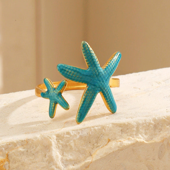 Wholesale Lady's Minimalist Stainless Steel Geometric Starfish Ring With Electroplating And Marine Element