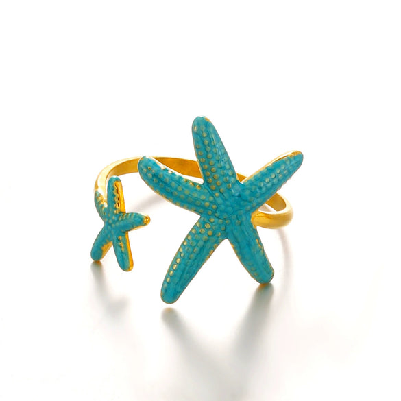 Wholesale Lady's Minimalist Stainless Steel Geometric Starfish Ring With Electroplating And Marine Element