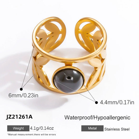 Wholesale Lady's Natural Stone Stainless Steel Geometric Ring With Electroplating Ins Minimalist Style
