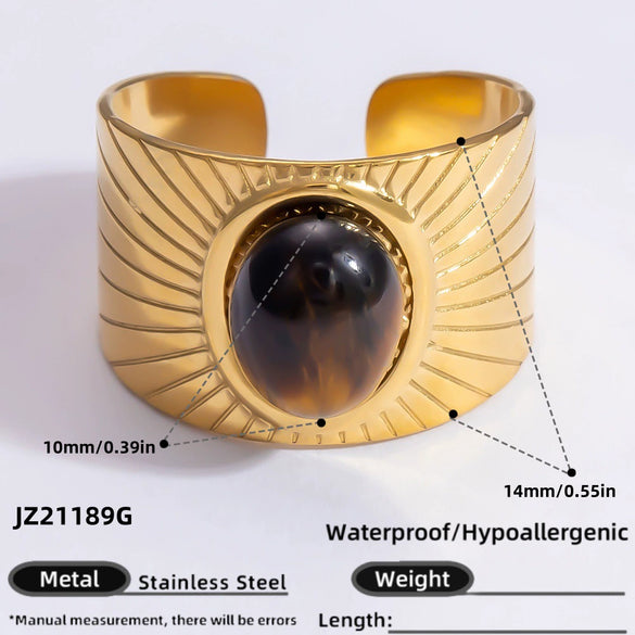 Wholesale Lady's Natural Stone Stainless Steel Geometric Ring With Electroplating Ins Minimalist Style
