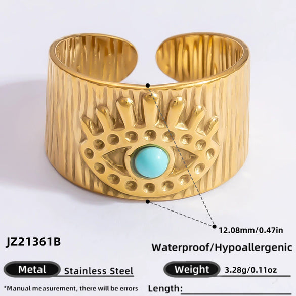 Wholesale Lady's Natural Stone Stainless Steel Geometric Ring With Electroplating Ins Minimalist Style
