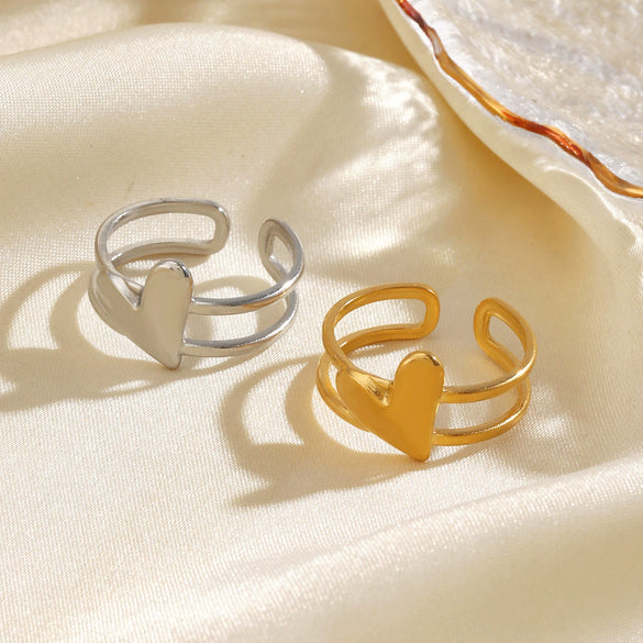 Wholesale Lady's Simple Style Heartshaped Stainless Steel Open Ring With Electroplating