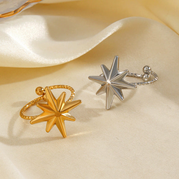 Wholesale Lady's Stainless Steel And Resin Geometric Eightpointed Star Ring With Electroplating