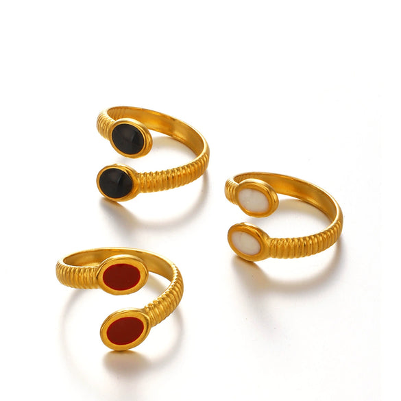 Wholesale Lady's Stainless Steel And Resin Geometric Oval Open Ring With Oil Drop Design And Electroplating