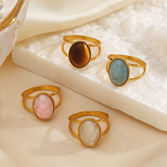 Wholesale Lady's Stainless Steel And Resin Geometric Oval Ring With Electroplating