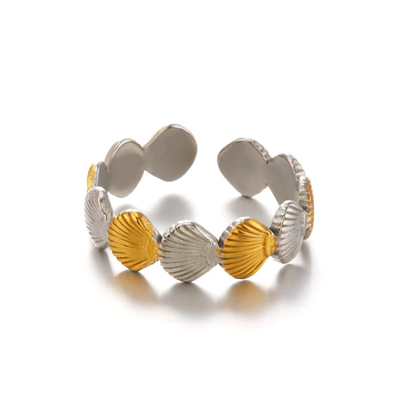 Wholesale Lady's Stainless Steel And Shell Geometric Ring With Electroplating