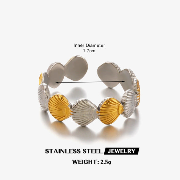 Wholesale Lady's Stainless Steel And Shell Geometric Ring With Electroplating