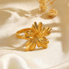 Wholesale Lady's Stainless Steel Geometric And Flower Style Ring With 18K Gold Plated Electroplating