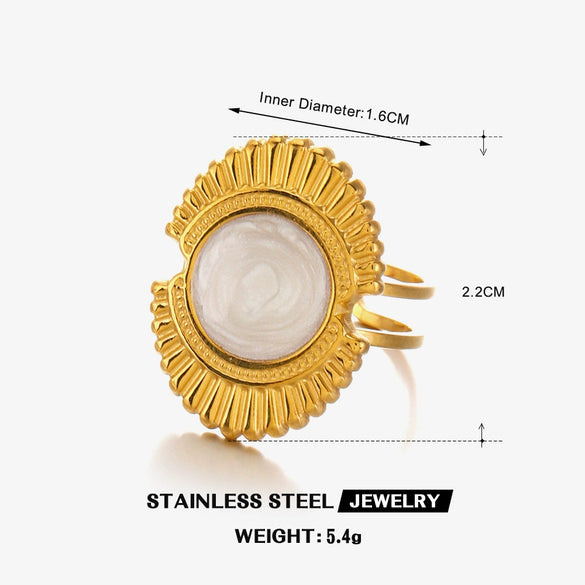 Wholesale Lady's Stainless Steel Geometric Round Ring With Retro Oil Dropping Design And Electroplating Process