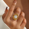 Wholesale Lady's Stainless Steel Geometric Round Ring With Retro Oil Dropping Design And Electroplating Process