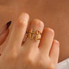 Wholesale Lady's Stainless Steel Open Ring With Letters Numbers Text Design Electroplated