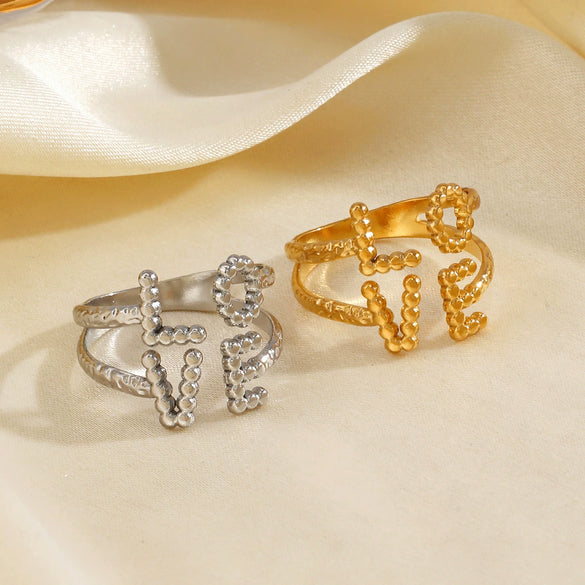 Wholesale Lady's Stainless Steel Open Ring With Letters Numbers Text Design Electroplated