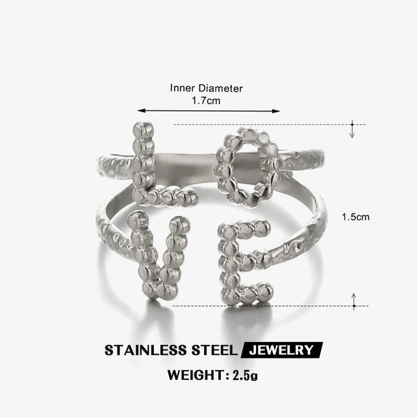 Wholesale Lady's Stainless Steel Open Ring With Letters Numbers Text Design Electroplated